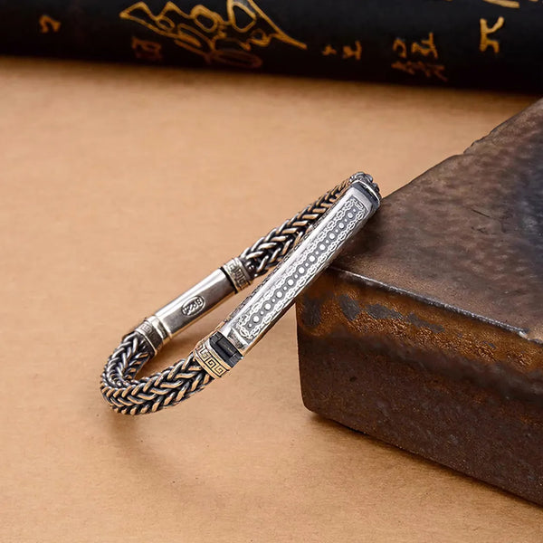 Pulsera Xiangyun Ruyi tejida a mano en color plata para hombres y mujeres