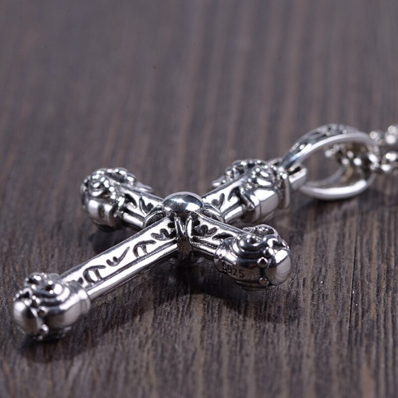 Unibabe Pure Silver Cross Carved Pendant Men Women