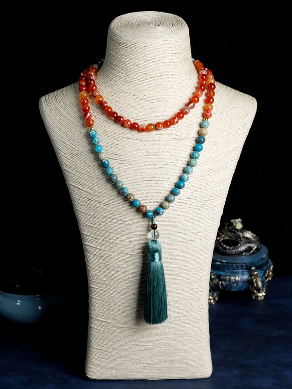 Collar Japamala 108 con borla de 8 mm, collar de cuentas para mujer, para curación