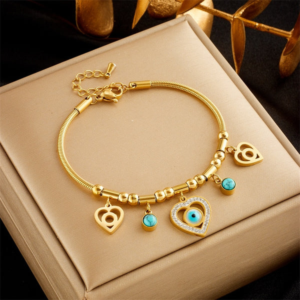 316L Stainless Steel Green Crystal Roman Numerals Blue Eyes Bangle Bracelet For Women