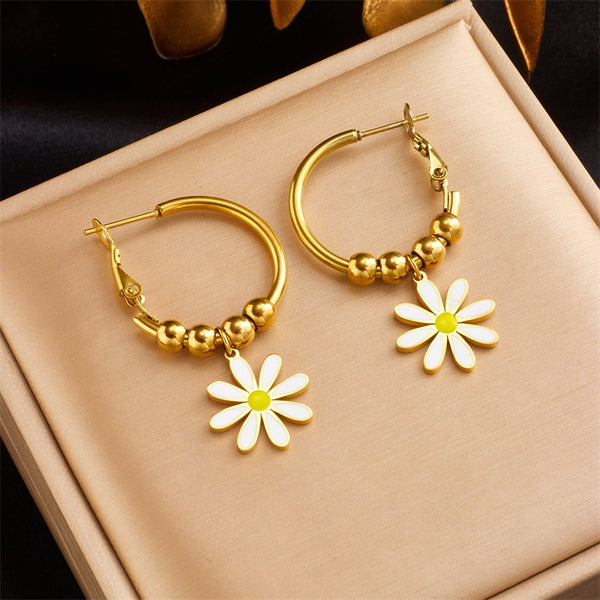 Pendientes de acero inoxidable 316L con flores doradas para mujer