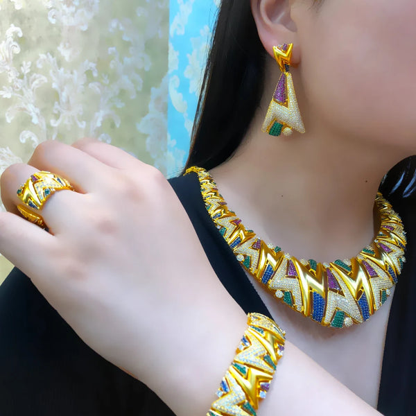 Conjunto de 4 joyas africanas de lujo con cuentas nigerianas de Dubái, collar, pendientes, brazalete y anillo.