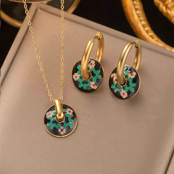 Blue and White porcelain Pattern Flower Necklaces Earrings
