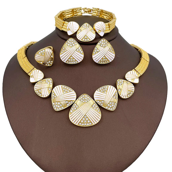 Conjunto de joyería italiana de lujo blanco con diseño triangular para mujer