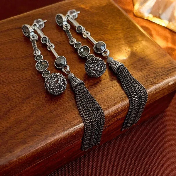 Pendientes de plata antigua con diamantes de imitación para mujer