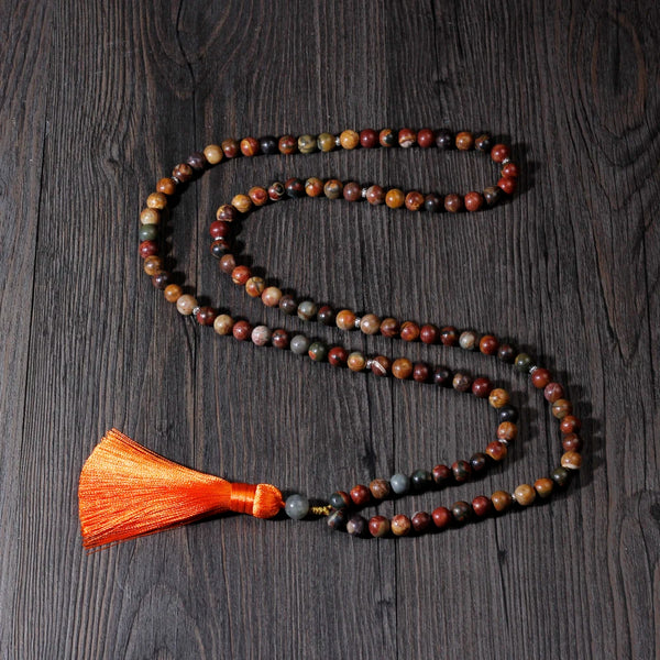 Collar con borlas de 108 cuentas Mala, collar de Japamala de 8 mm, joyería espiritual para meditación y yoga.