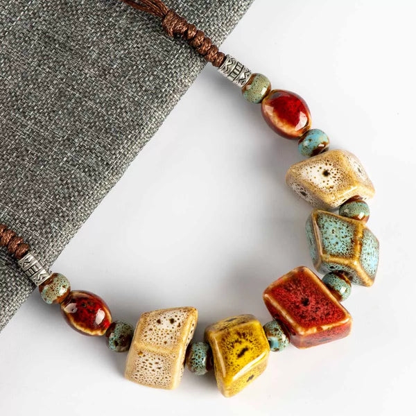 Colorful Irregular shape Ceramic Beads Neckalce artware Antique  Necklaces & Pendants
