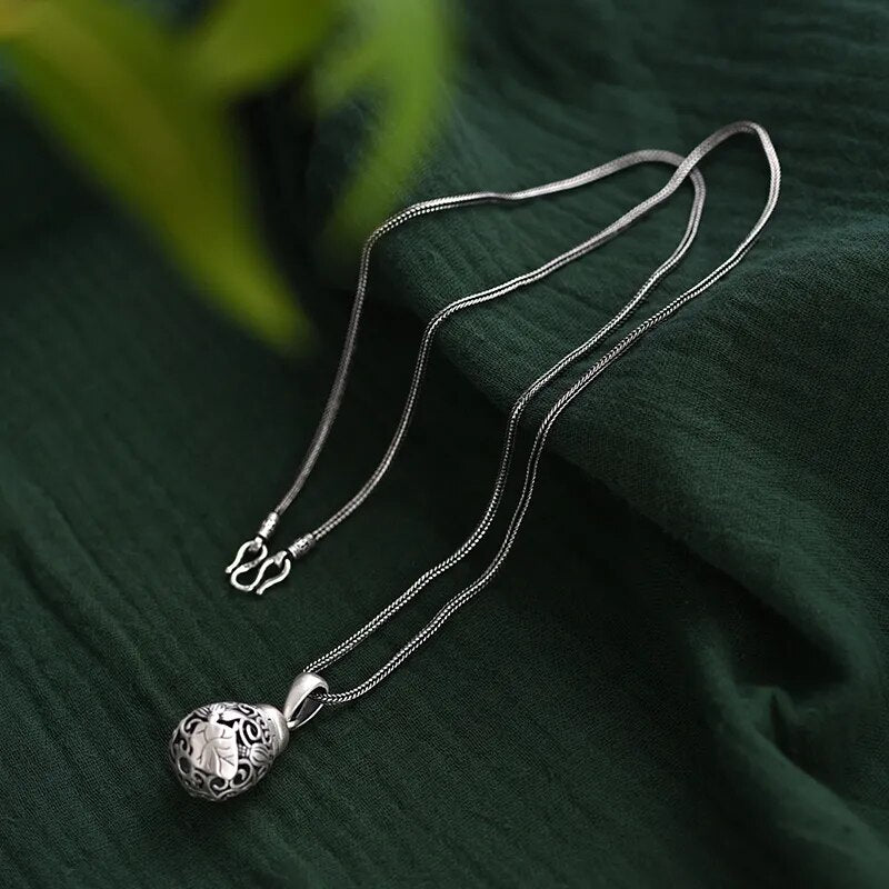 S990 Sterling Silver Hollow Sachet Pendant Men Can Open and Put Things Into Trendy Necklace