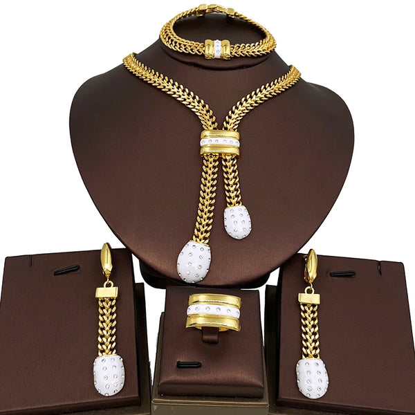 Conjunto de pendientes y anillos de ópalo blanco con forma de gota de agua de Dubái para mujer.