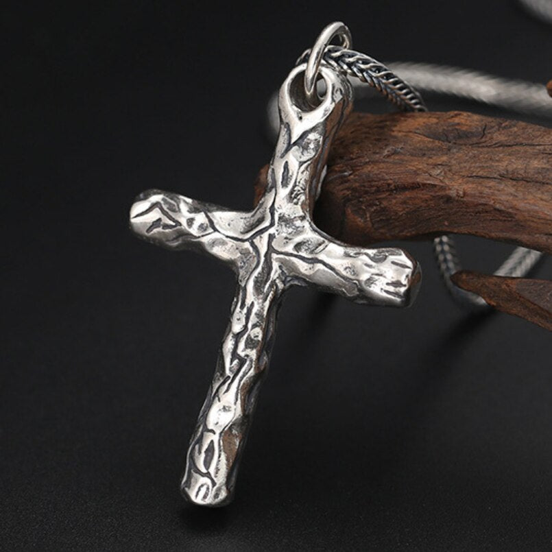Unibabe S925 Solid Silver Retro Carved 3D Cross Pendant For Man Woman