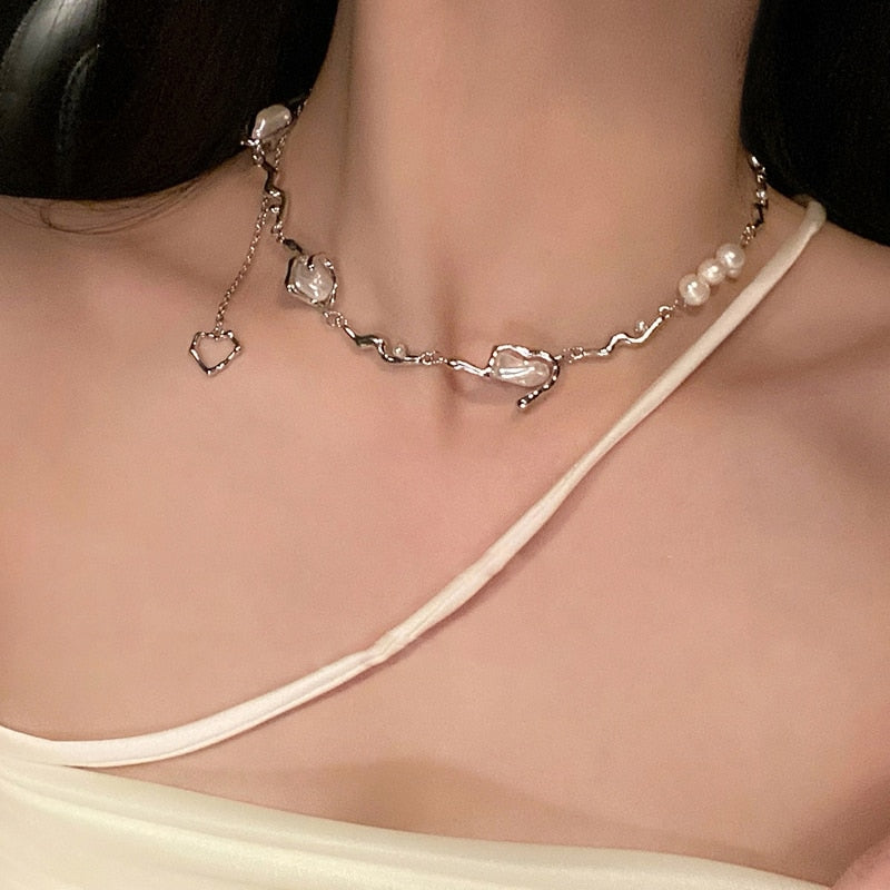 Korean Fashion Design Irregular Freshwater Pearl Necklace For Women