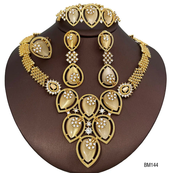 Conjunto de collar, pendientes, brazalete y anillo de lujo con ópalo italiano en forma de gota de agua