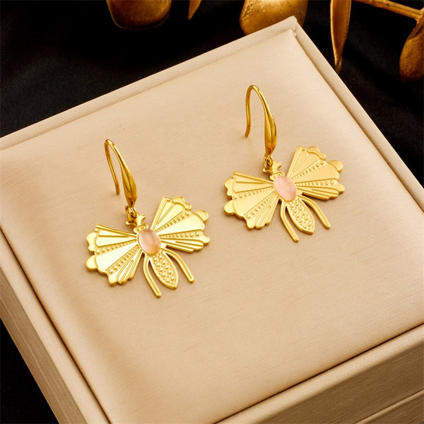 316L Stainless Steel Insect Moth Drop Earrings For Women