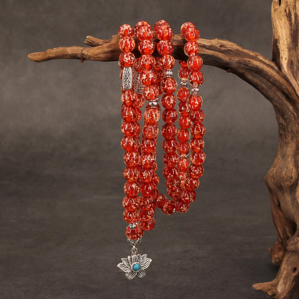 Pulsera de maleta 108 para mujer, collar que brilla en la oscuridad, colgante de loto con cuentas luminosas rojas de 8 mm