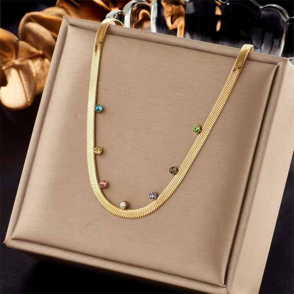 Gargantilla de acero inoxidable 316L con circonitas de colores para mujer
