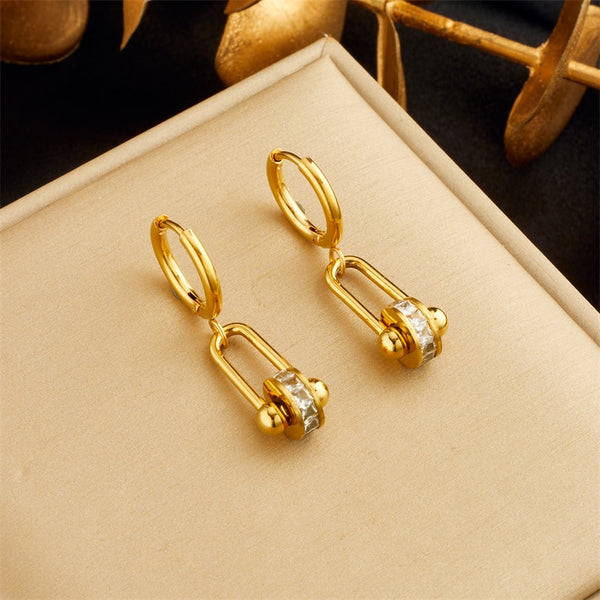 Pendientes de acero inoxidable 316L con círculos geométricos y circonita blanca para mujer