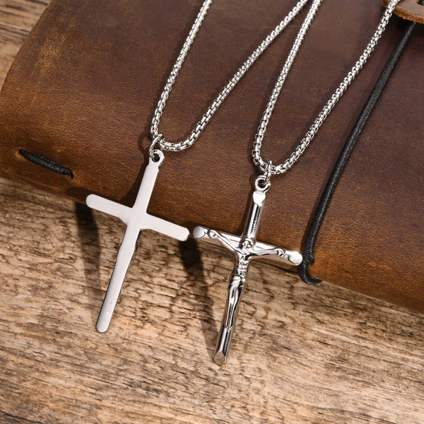 Men Catholic Jesus Christ Cross Crucifix Pendant Necklaces