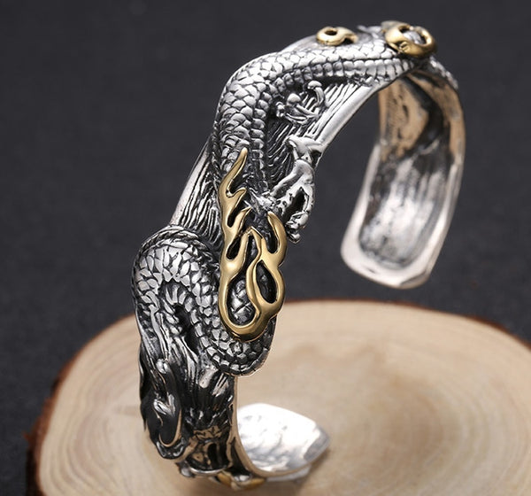 Brazalete de dragón grande de plata esterlina S925 para hombre