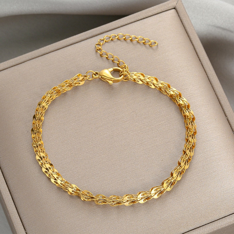 316L Stainless Steel Fashion Link Chain Bangle Bracelet for Women