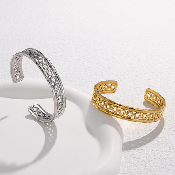 316L Stainless Steel Openwork Adjustable Cuff Bracelet For Women