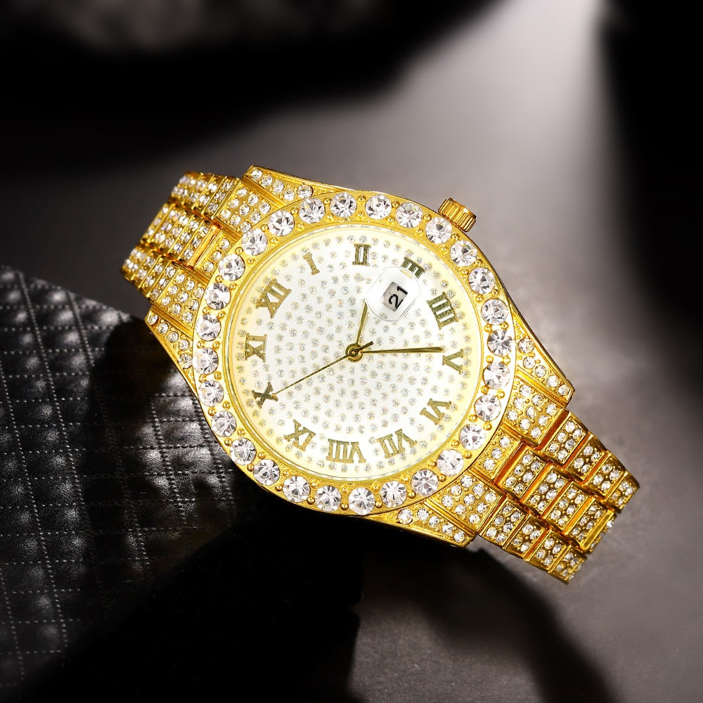 Iced Out Rose Gold Silver Color Watch Women