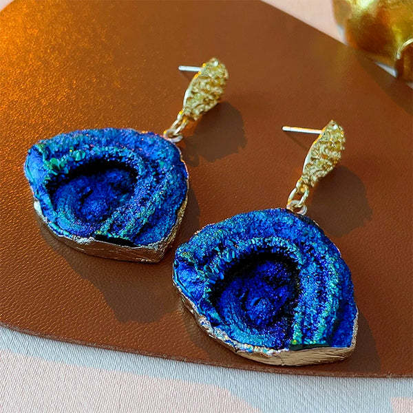 Blue Gradient Color Ocean Wave Earrings Creative Design Irregular Sector Shaped Drop Earrings