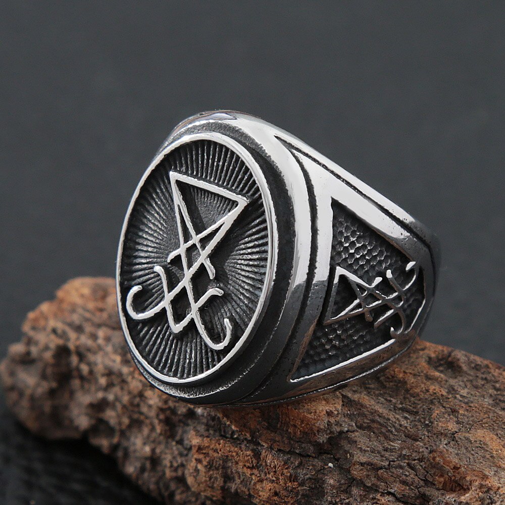 Vintage Lucifer Satan Signet Ring Men Gothic Satan Cross Ring – Gofaer ...