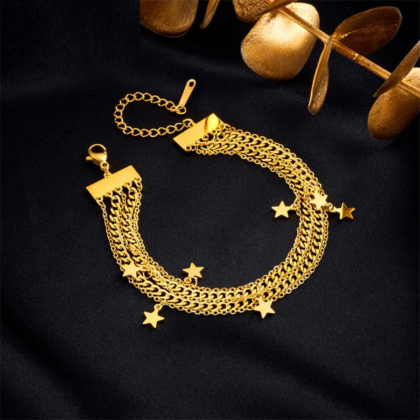 Pulsera de acero inoxidable 316L con múltiples capas de estrellas y color dorado para mujer