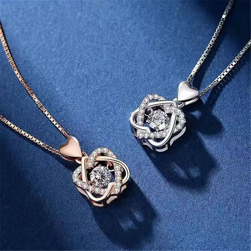 Heart Intertwined Necklace With Creative Rose Gift Box For Women Girlfriend