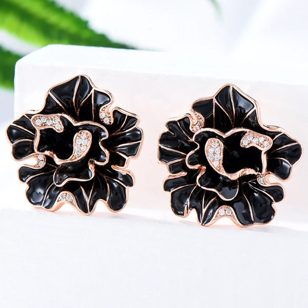 Nuevos y exclusivos pendientes de botón de moda con un encanto brillante y una flor grande de lujo para mujer.