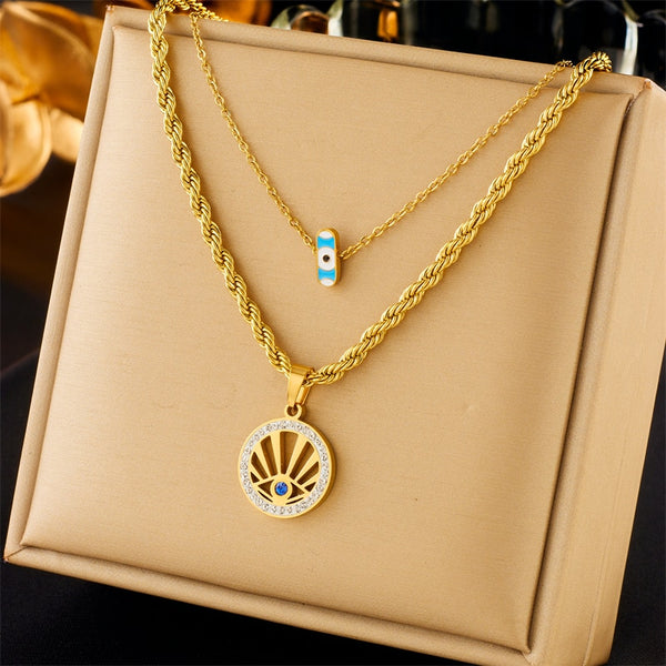 316L Stainless Steel Round Retro Eye Pendant Necklace For Women