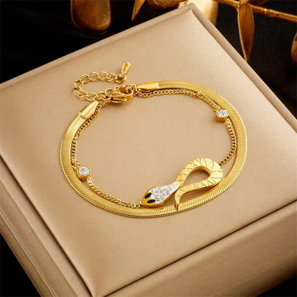 316L Stainless Steel Snake Charm Bracelet For Women