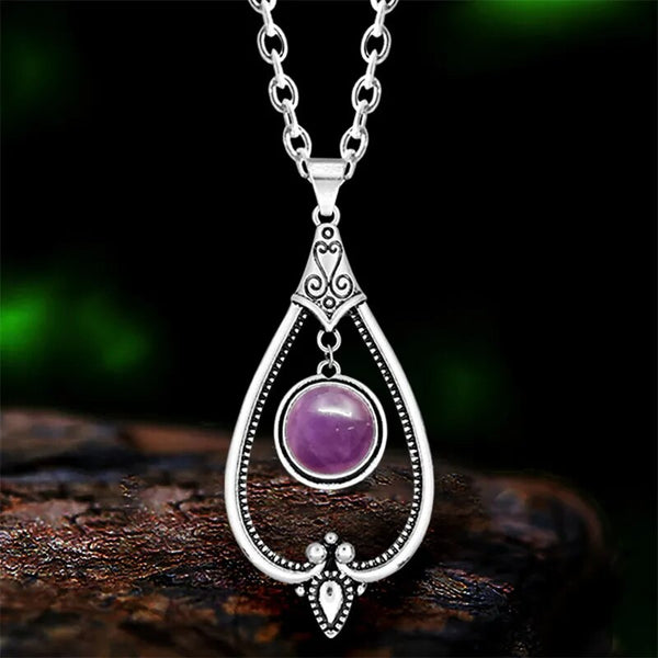 Vintage Water Drop Pendant Natural Tiger Eye Quartz Necklace For Women