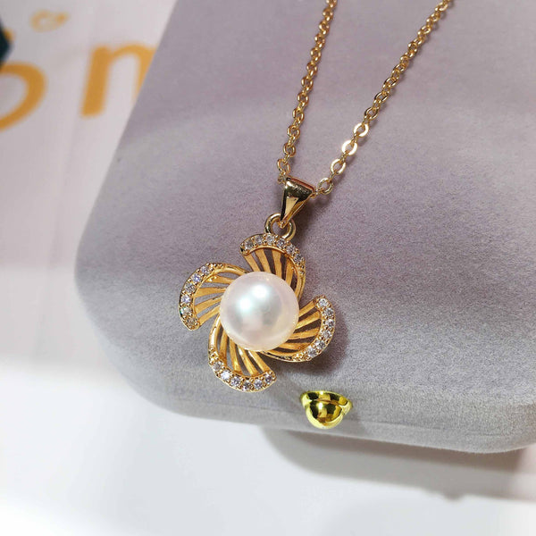 Collar con colgante de perla de trébol, 100 % auténtica perla de agua dulce natural