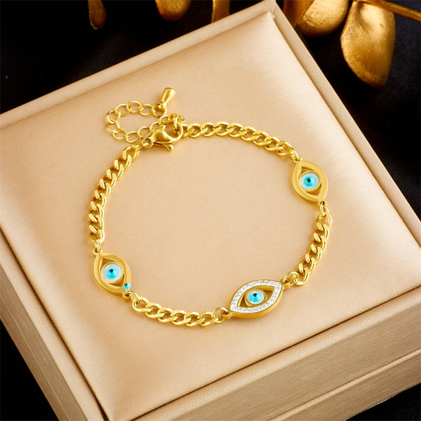 316L Stainless Steel Simple Eye Rhinestone Bangles  Bracelet For Women