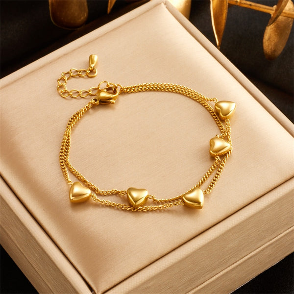 316L Stainless Steel Gold Color Heart Love Charm Bracelet For Women