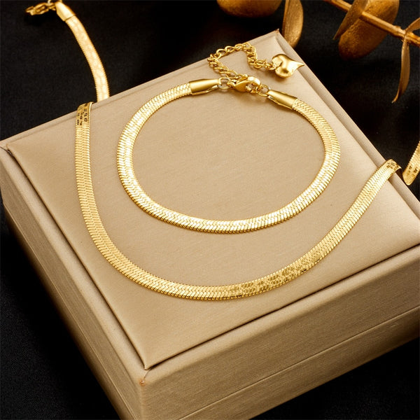 316L Stainless Steel Gold Color Snake Chain Necklace Bracelets For Women