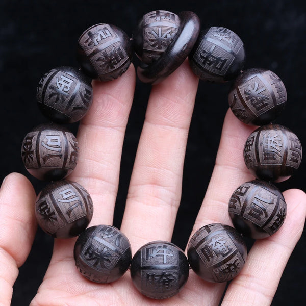 Pulsera budista tibetana con cuentas de ébano natural, 18 mm y 20 mm, amuleto elástico para hombre.