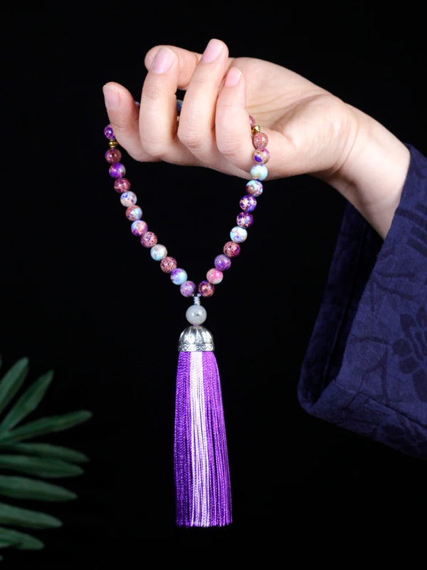 Pulsera islámica musulmana Tasbih de 33 cuentas con piedra emperador morada de 8 mm para mujer, rosario con bendiciones deliciosas