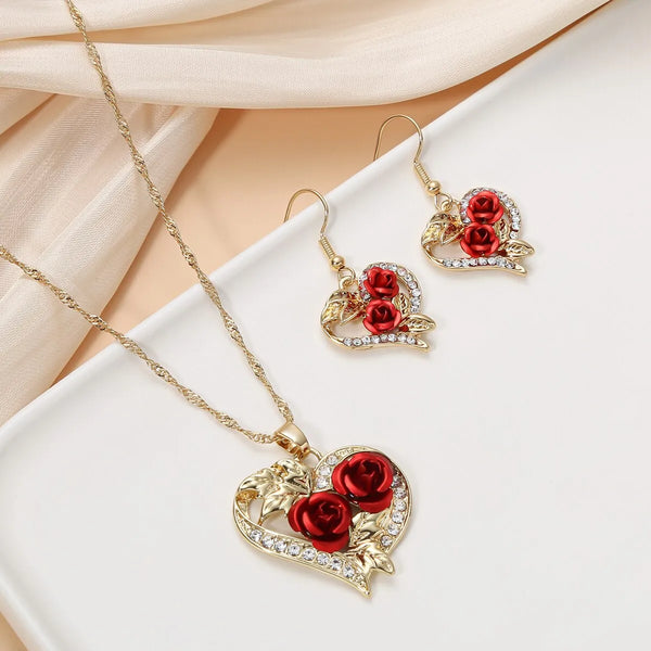 Collar con colgante de corazón de rosa de amor creativo para mujer
