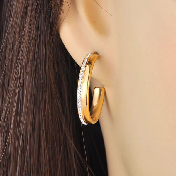 Pendientes de acero inoxidable con forma de C para mujer