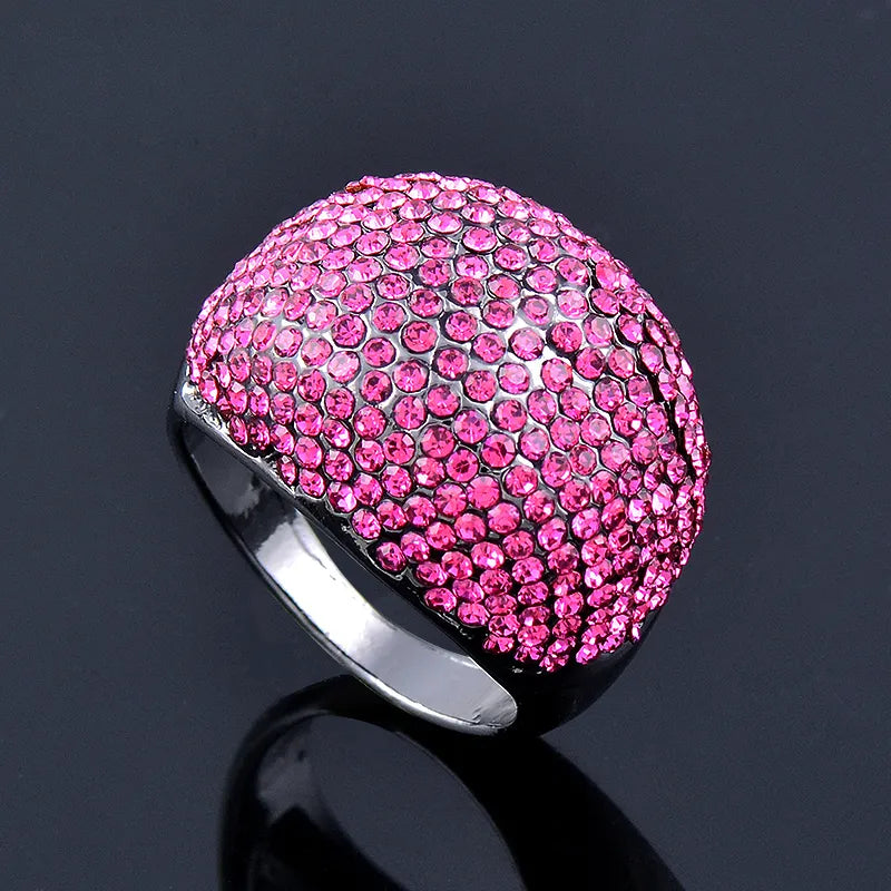 full hot pink cubic zircon stones big rings for women