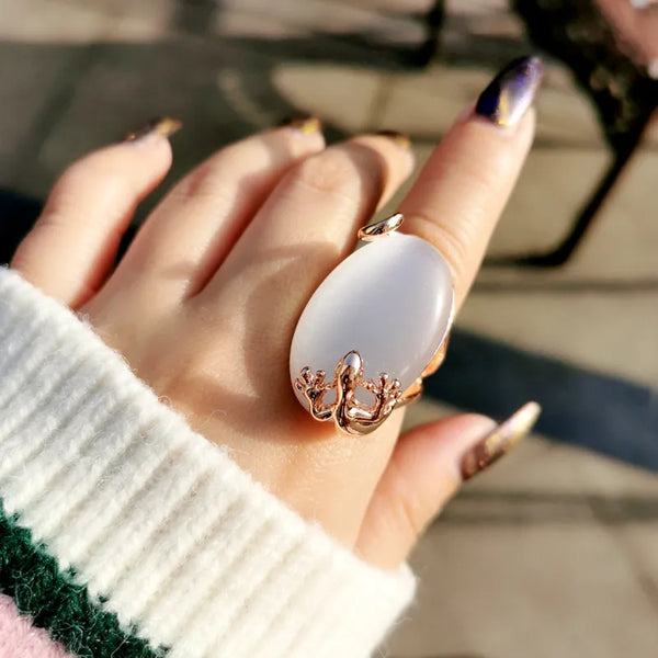 Anillo vintage de ópalo ovalado grande para mujer