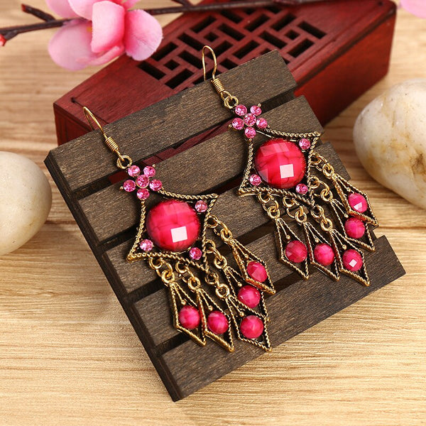 Pendientes colgantes geométricos vintage étnicos de color dorado antiguo para mujer