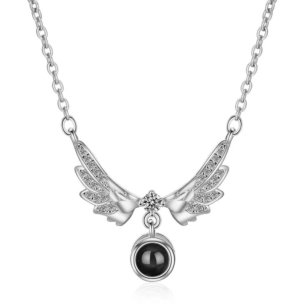 Angel Wings Necklace With Rose Gift Box 100 Languages I Love You Projection Pendant Jewelry