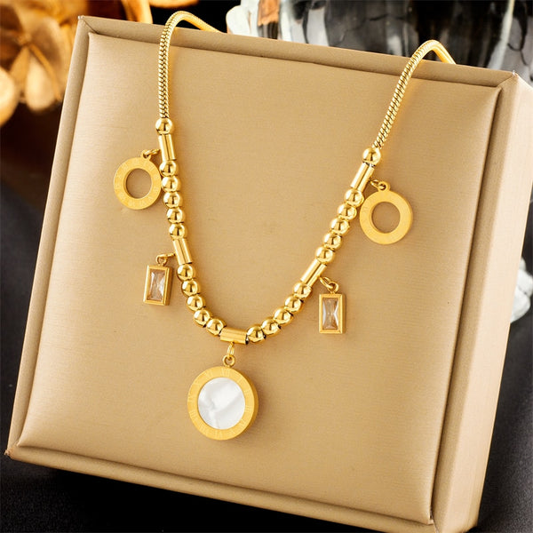 Collar con colgante de acero inoxidable 316L con números romanos para mujer