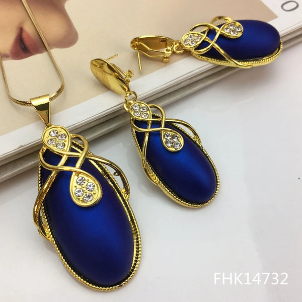 Colgante grande único con pendientes para mujer con piedras de colores