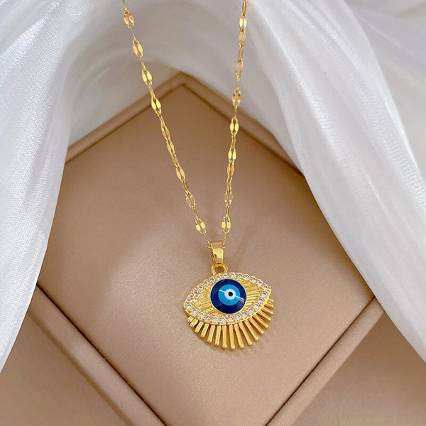 316L Stainless Steel Retro Blue Eye Pendant Necklace For Women