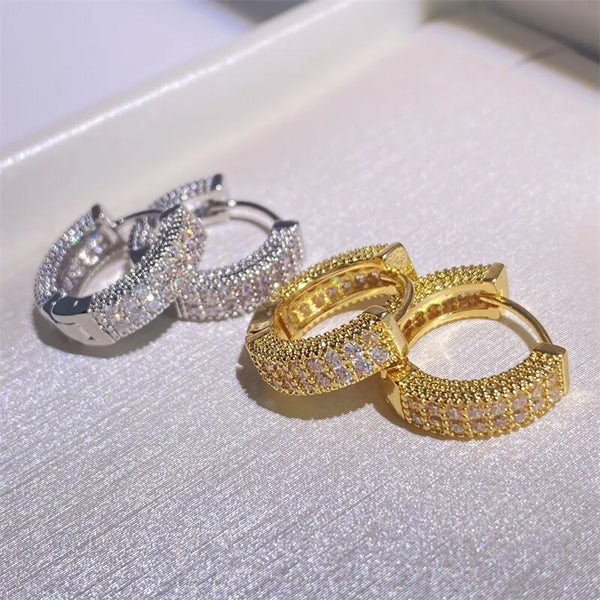 Pendientes de aro de circonita cúbica de lujo en color dorado para mujer