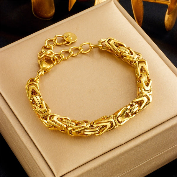 Pulsera de cadena gruesa de acero inoxidable 316L color dorado para mujer